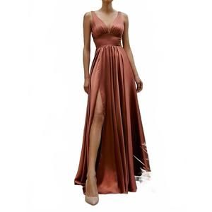 NEW LADIVINE long satin a-line dress with slit in sienna